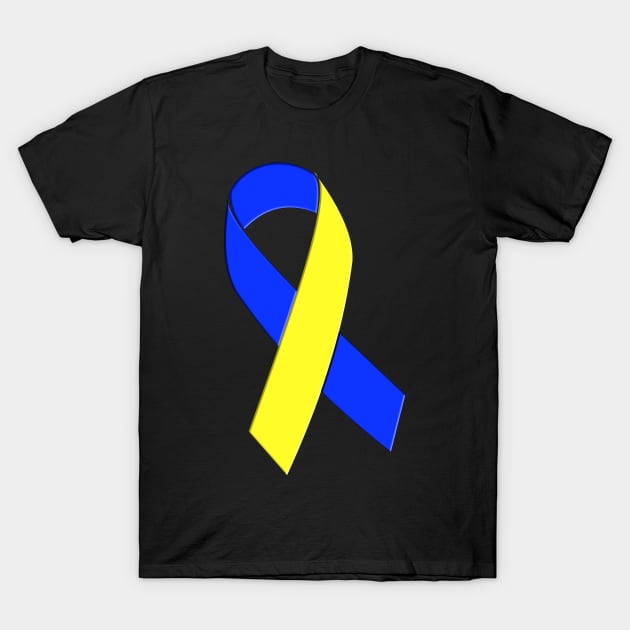 Down Syndrome Yellow and Blue Support Ribbon T-Shirt by A Down Syndrome Life